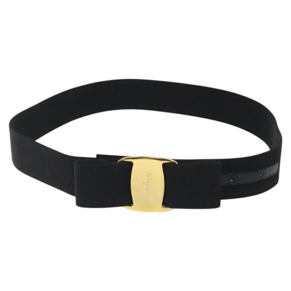 Salvatore Ferragamo Vala Belt Canvas 37.4"" Black Auth - Picture 13 of 15